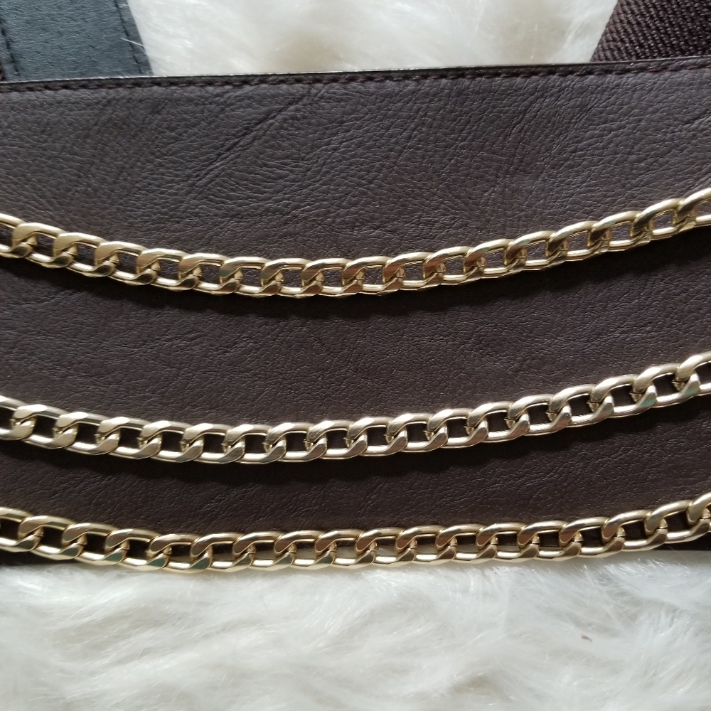 Wide Brown Faux Leather And Elastic Belt - Picture 2 of 4
